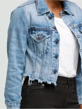 Able Cropped Raw Hem Denim Jacket
